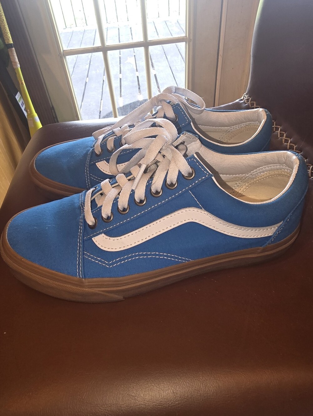 Vans Blue Canvas Sneakers with Brown Gum Sole